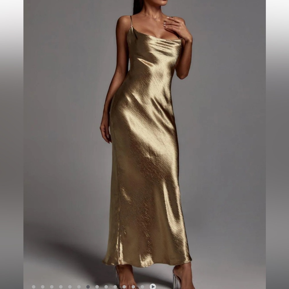 Gold  Sleeveless Silk Dress